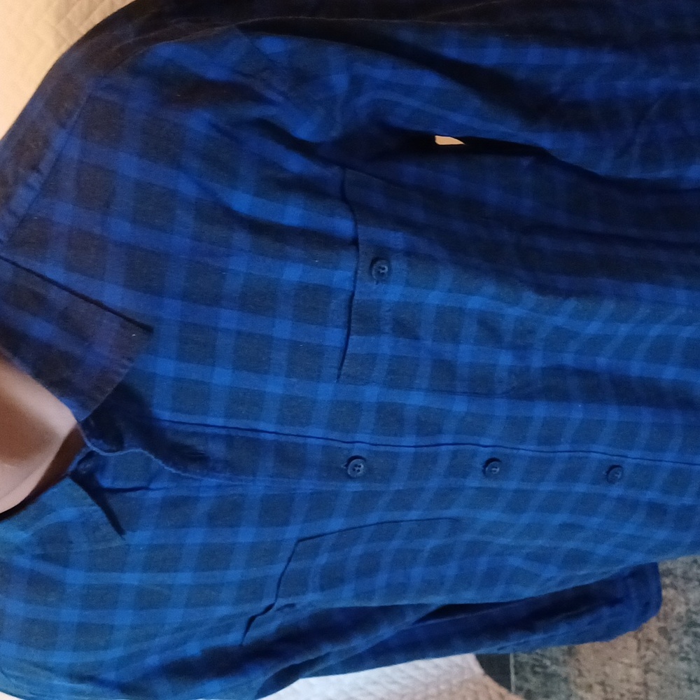 Patagonia Organic Cotton blue & black Plaid flannel button down shirt XL